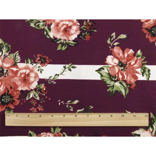 3 YD PC-Purple/Multi Floral & Stripe Print Jersey Knit Fabric