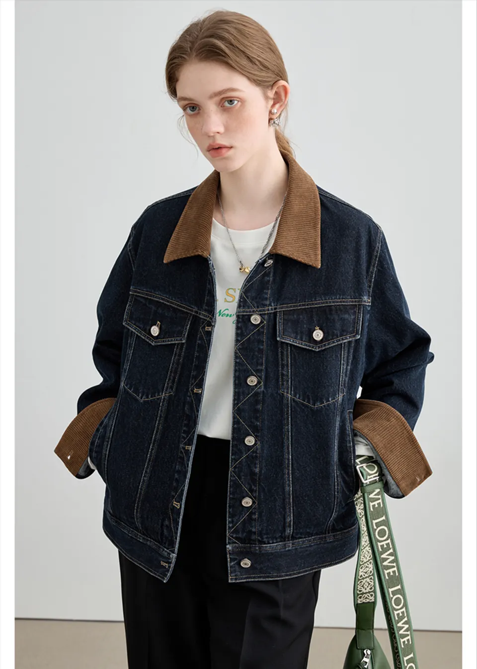 Autumn Denim Jacket, Loose Slimming Design With Patchwork