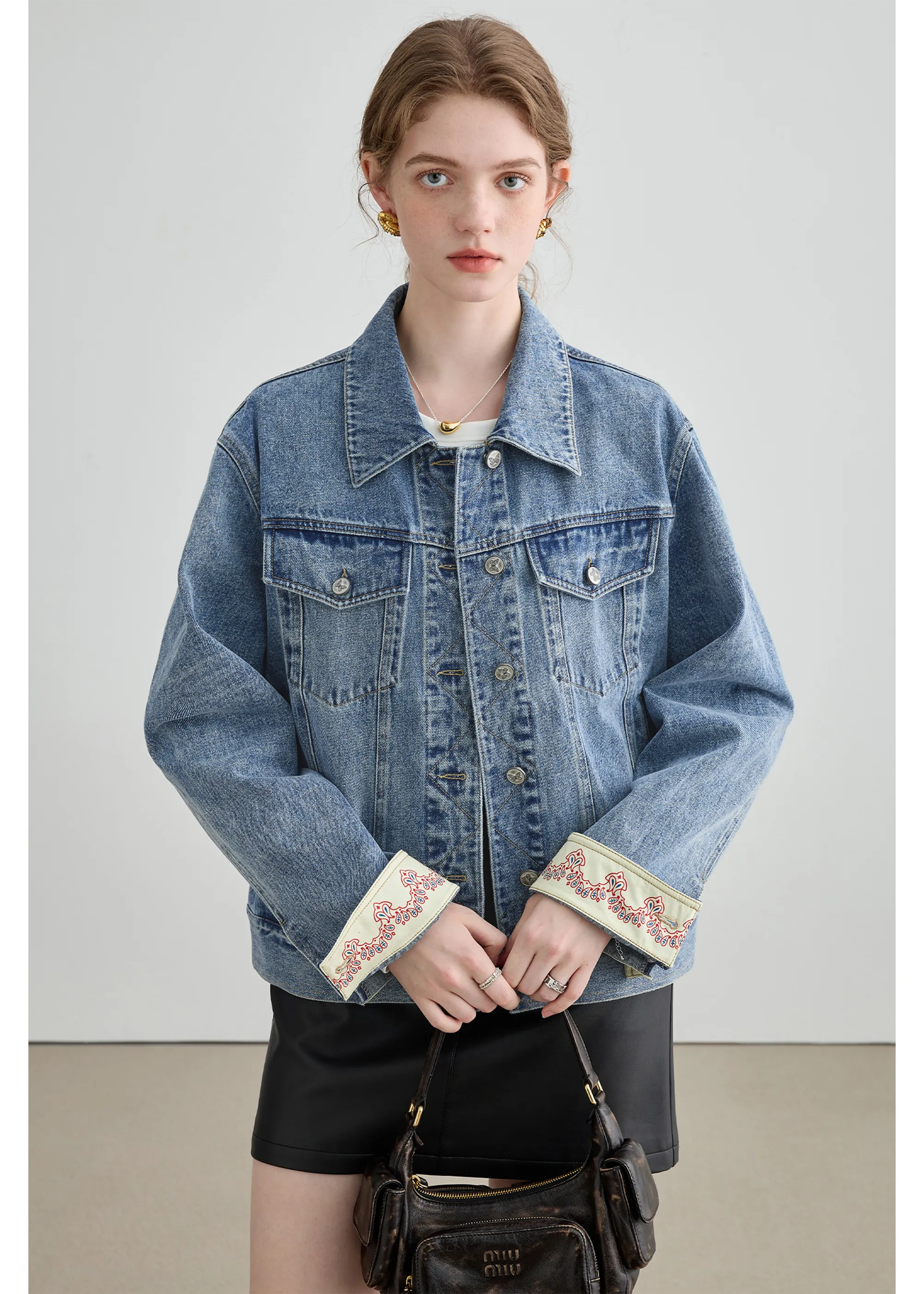 Autumn Denim Jacket, Loose Slimming Design With Patchwork