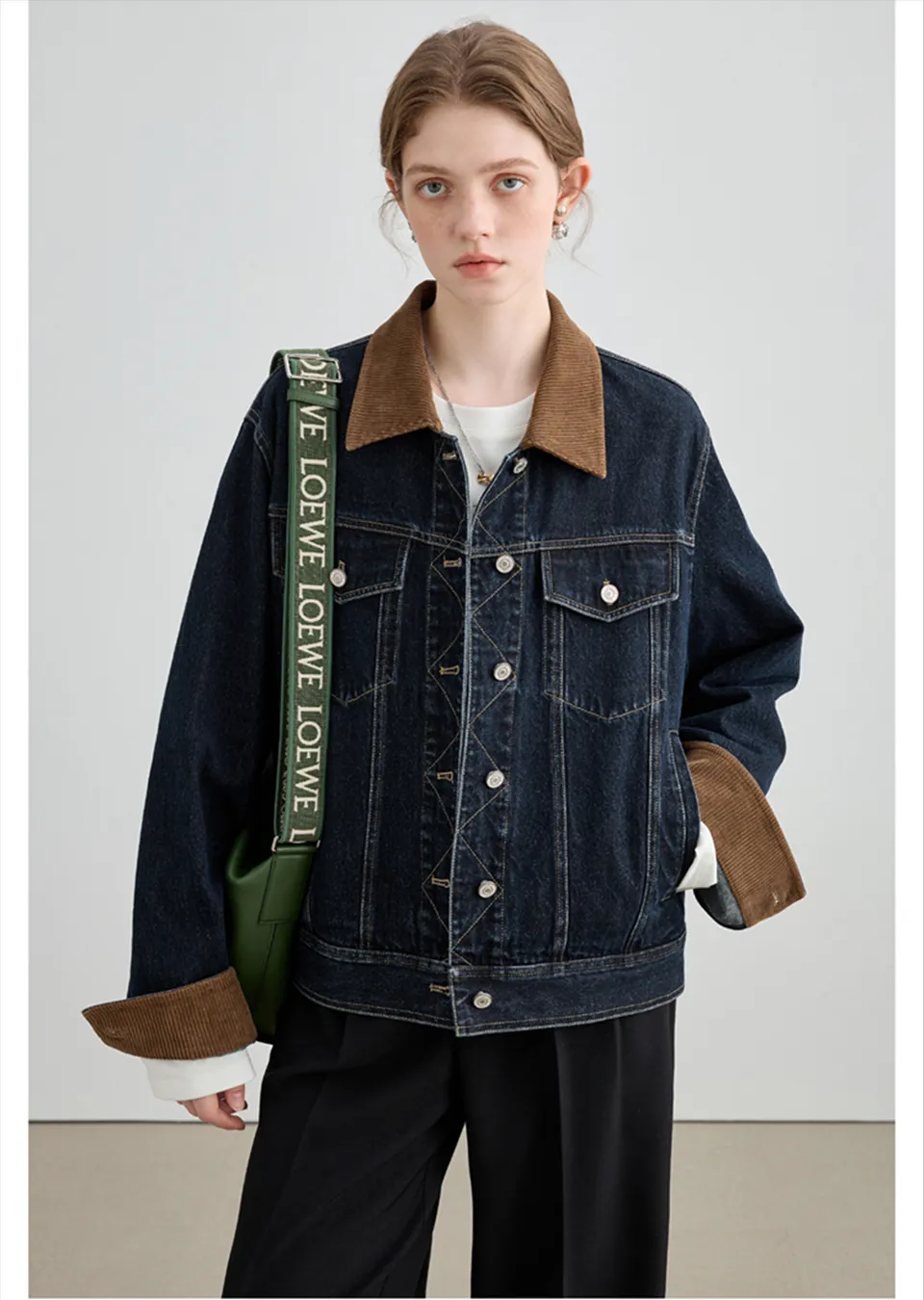 Autumn Denim Jacket, Loose Slimming Design With Patchwork