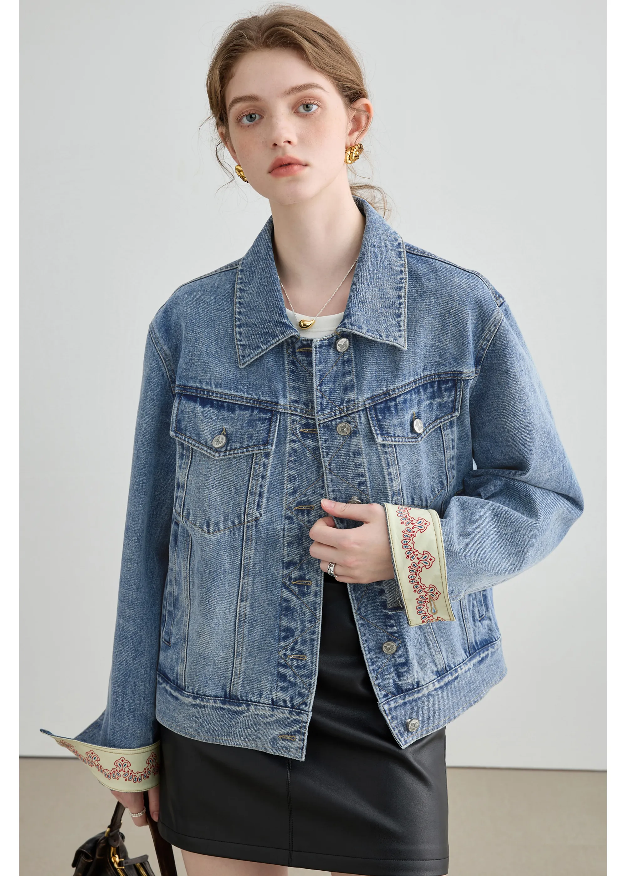 Autumn Denim Jacket, Loose Slimming Design With Patchwork