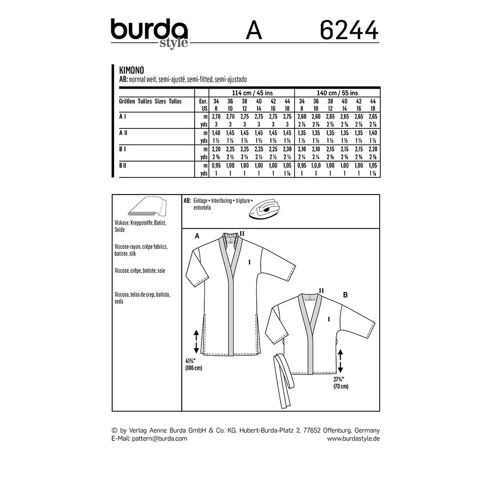 BURDA - 6244 Kimono Coat/Jacket