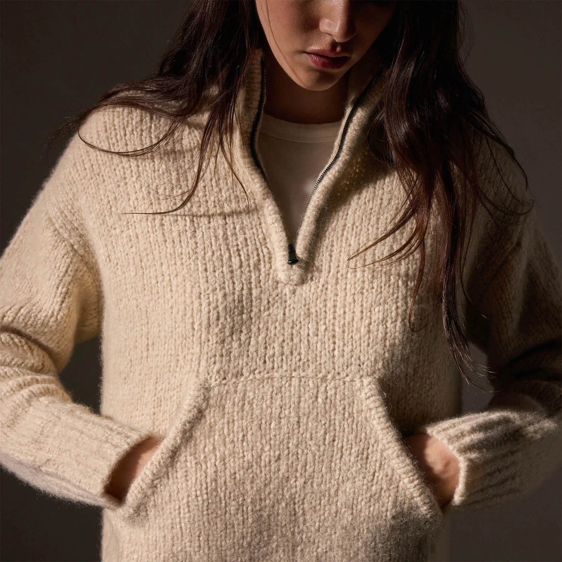 Cashmere Blend Half Zip Sweater - Biscotti