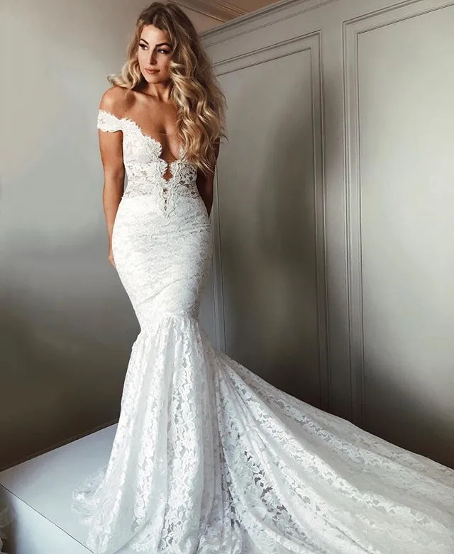 Charming Mermaid Off The Shoulder Long Wedding Dress