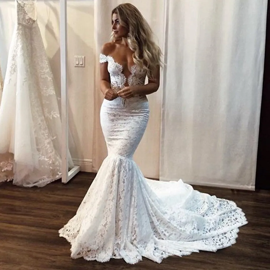 Charming Mermaid Off The Shoulder Long Wedding Dress