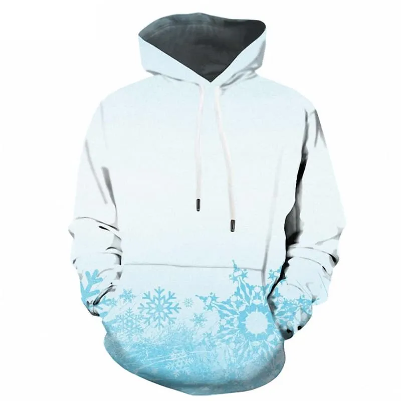 Christmas Sweatshirts men Snowflake Sweatshirt Printed New Year Hoodie Print White Hooded Casual