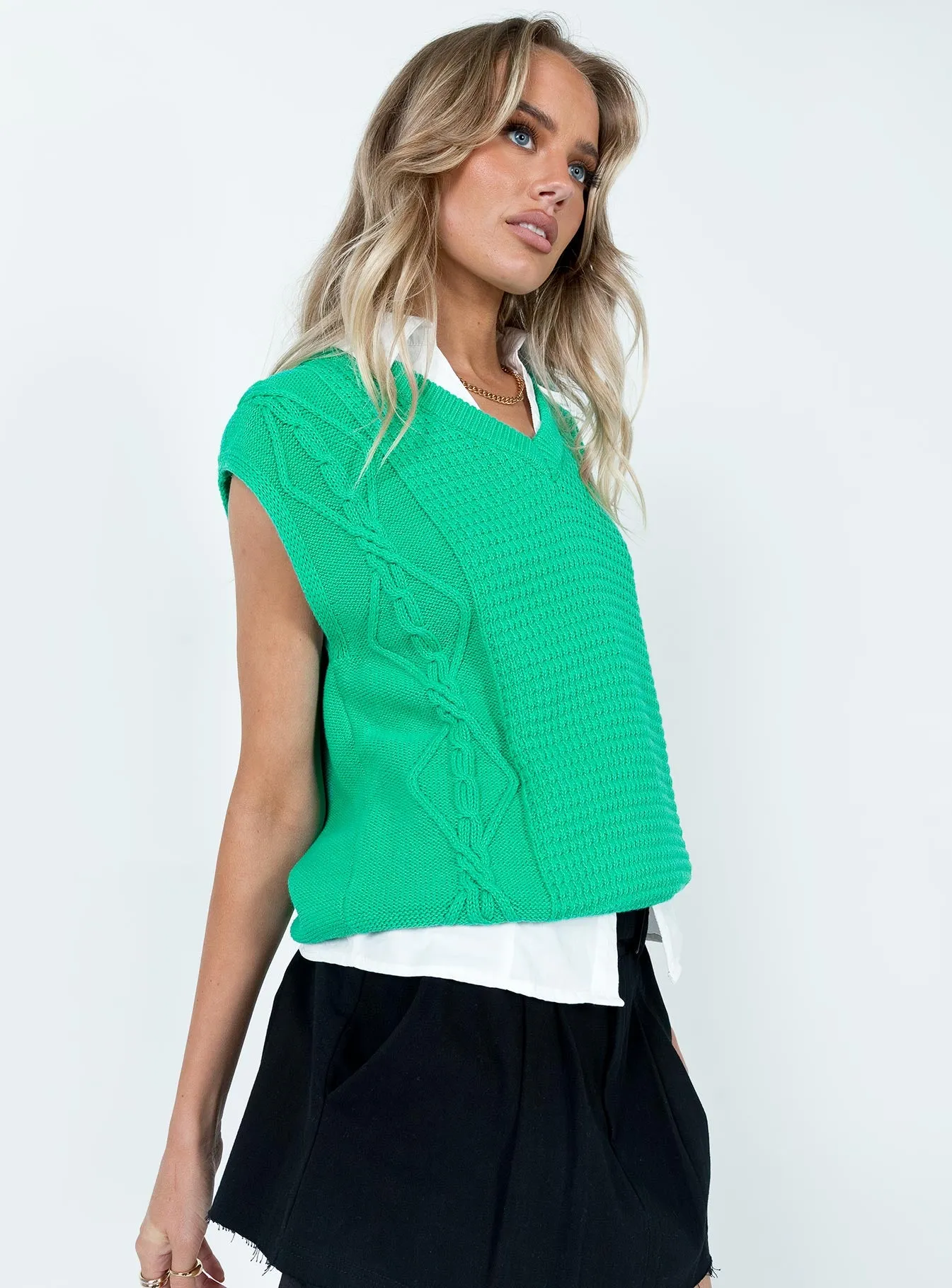 Cotton Carey Sweater Vest Green