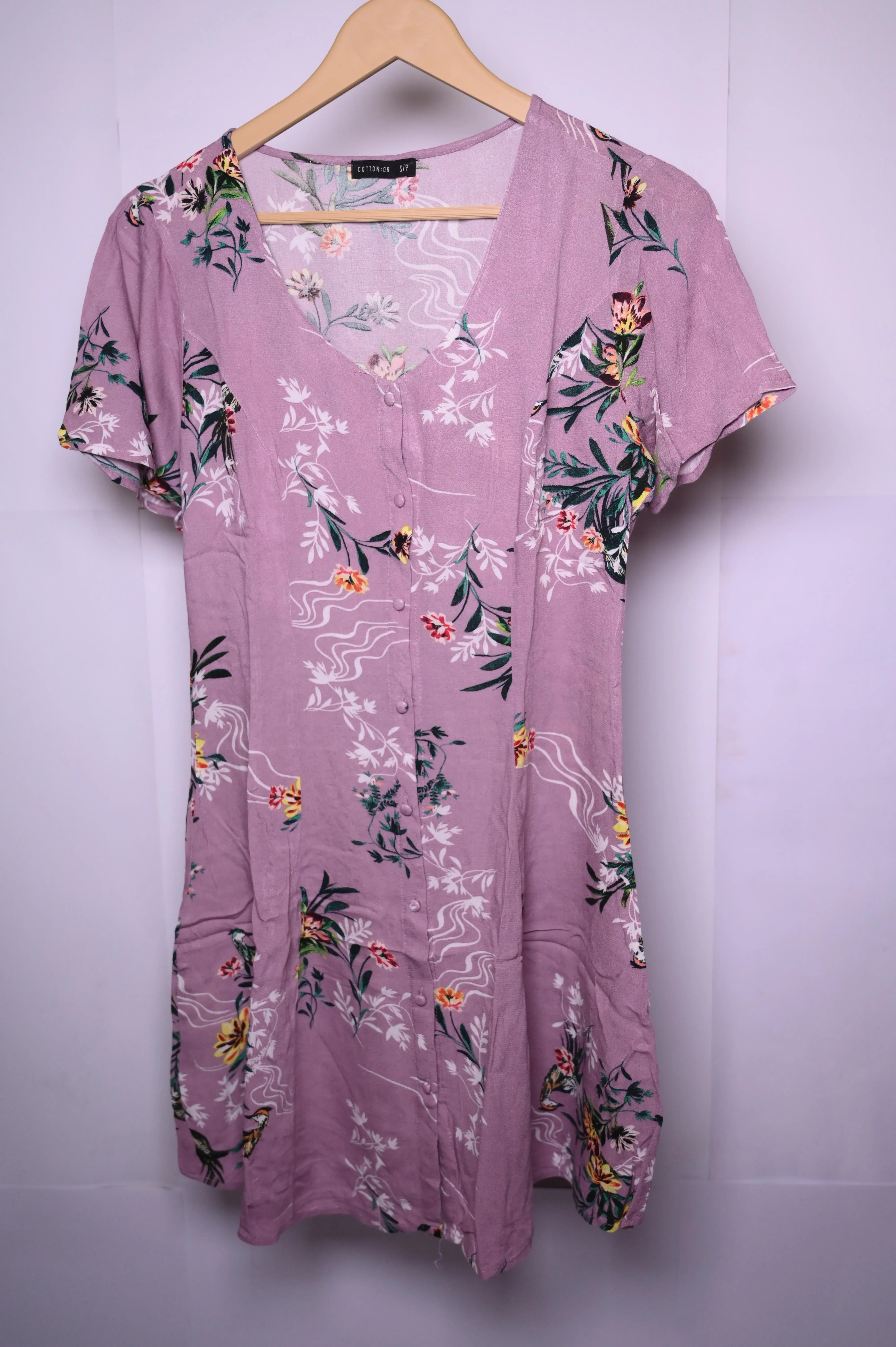 Cotton On Purple Floral Dress (Small, Good Condition)