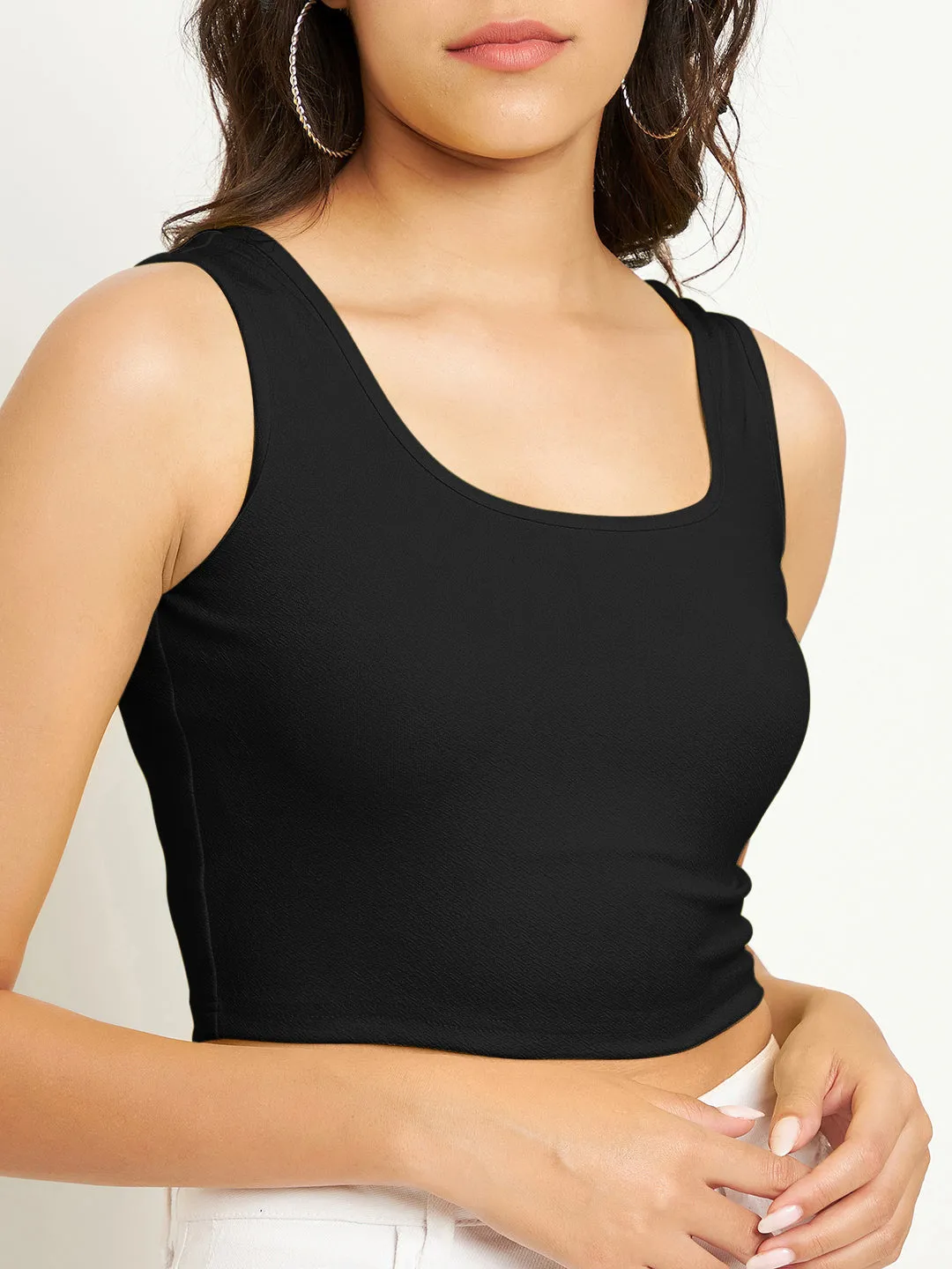 Cotton Stretchable Basic Round Neck Crop Top