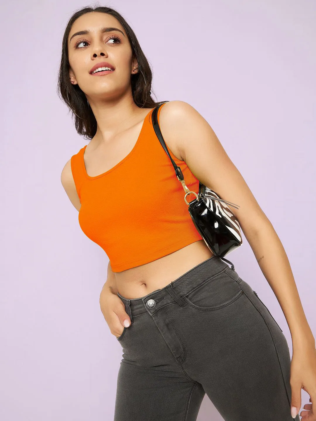 Cotton Stretchable Basic Round Neck Crop Top