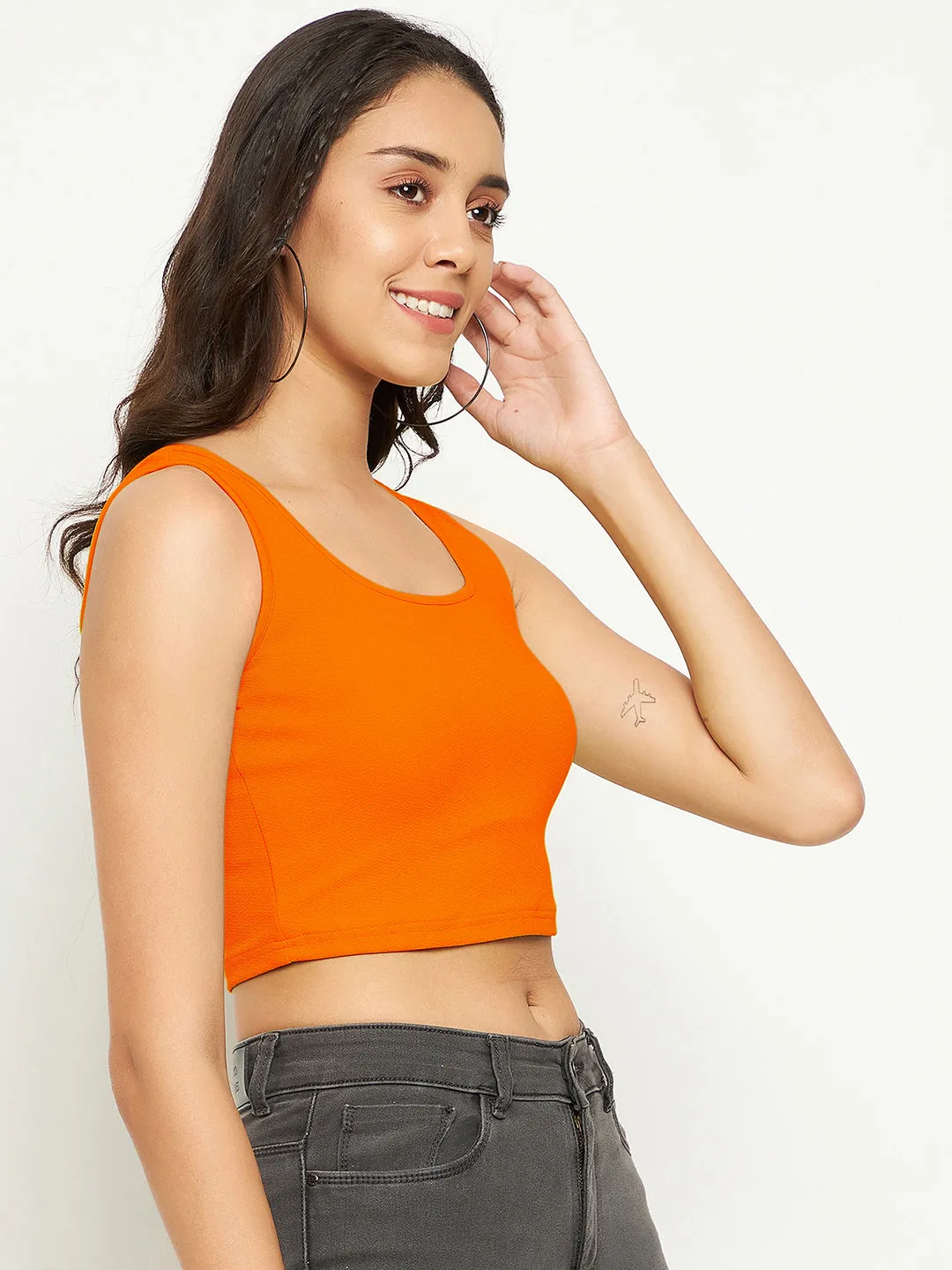 Cotton Stretchable Basic Round Neck Crop Top