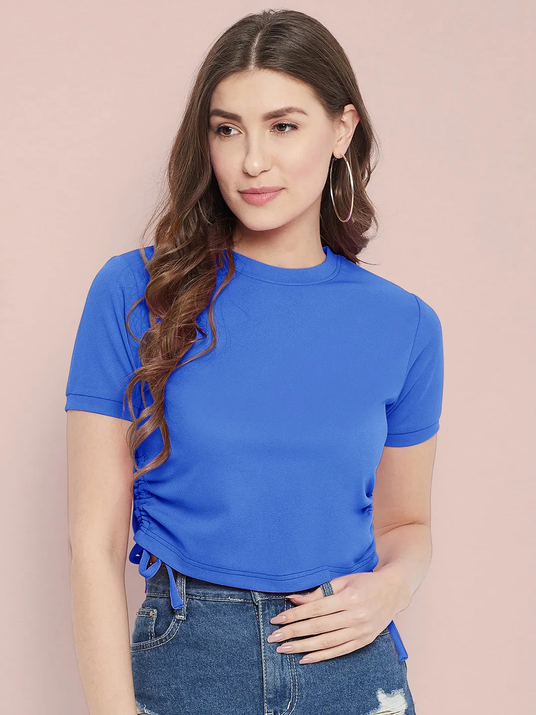 Cotton Stretchable Side Drawstring Crop Top