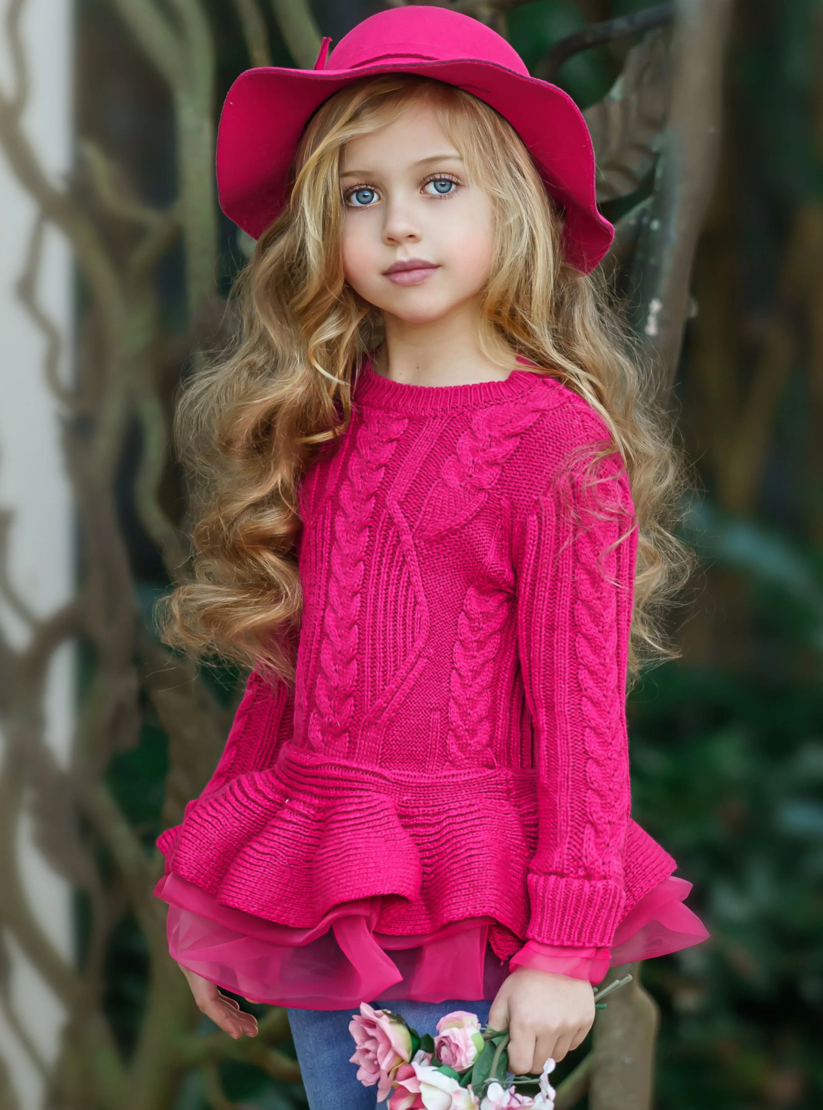 Cute As Pie Hot Pink Cable Knit Tutu Sweater