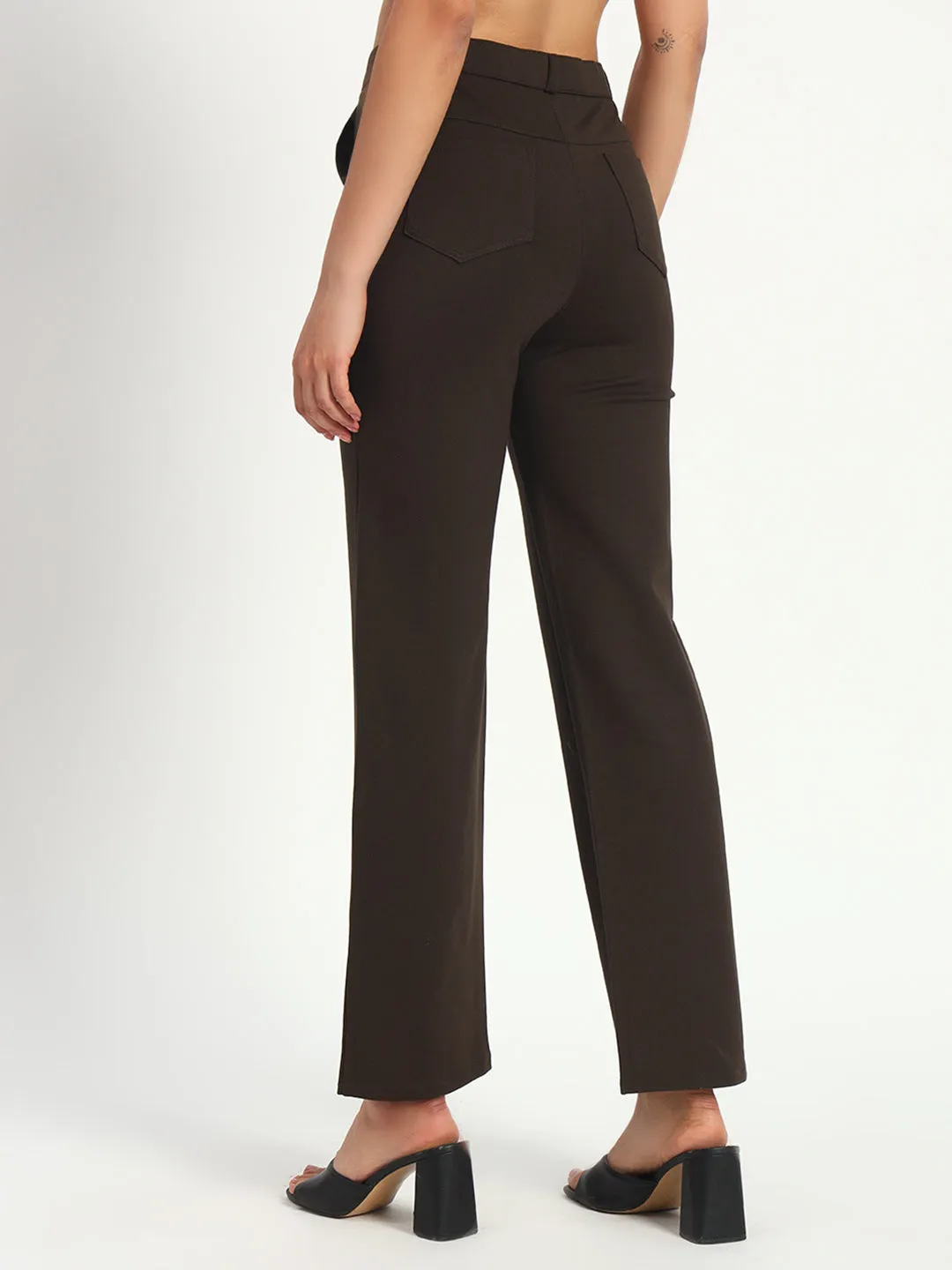 Dark Brown Straight Fit Stretch Pants