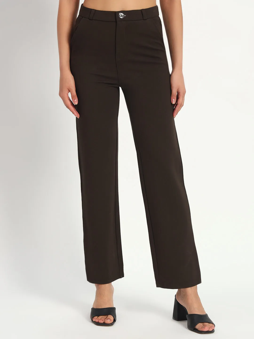 Dark Brown Straight Fit Stretch Pants