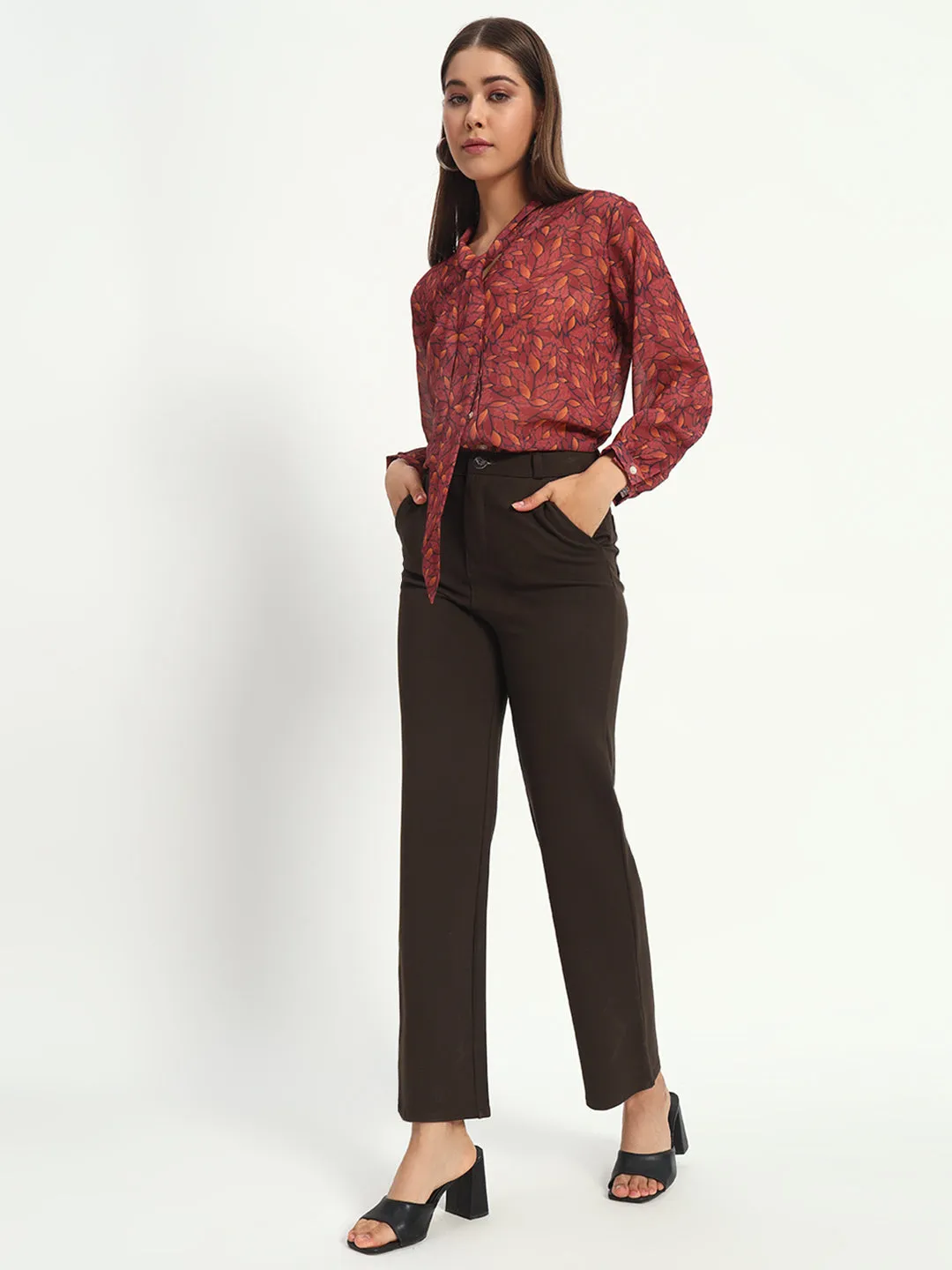 Dark Brown Straight Fit Stretch Pants