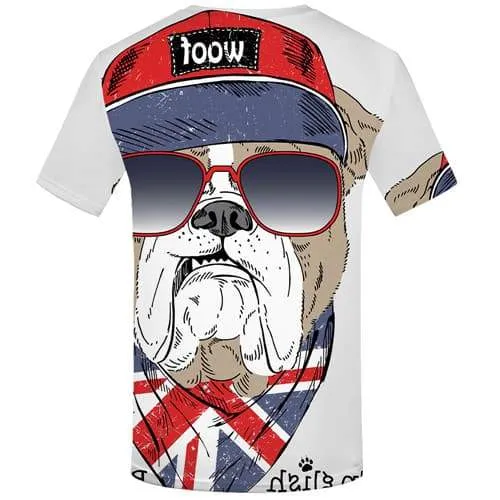 Dog T shirts Men Animal T-shirts Graphic British Flag Tshirts Novelty United Kingdom T shirts Funny Art Tshirts Casual