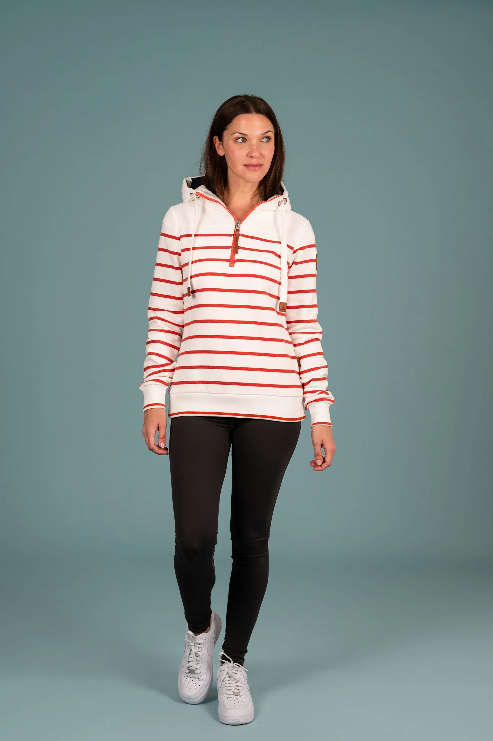 Edwina Sanguine Stripe Half-Zip Hoodie Ivory