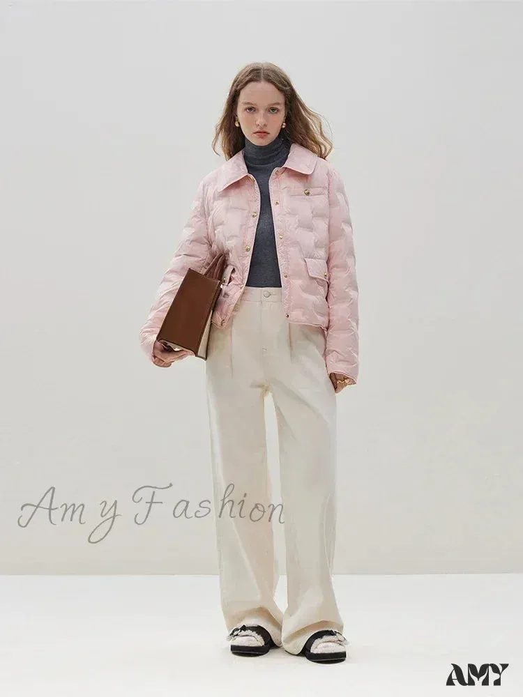 Filling Capacity Lightweight Thin Pink Short Down Shirt Style Coat