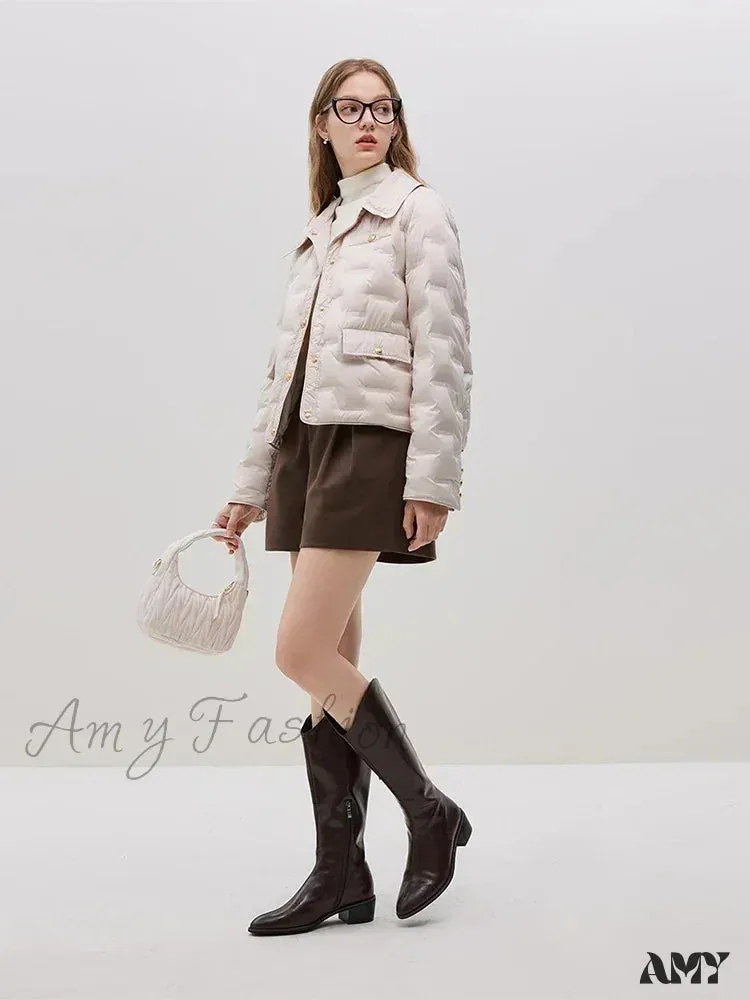 Filling Capacity Lightweight Thin Pink Short Down Shirt Style Coat