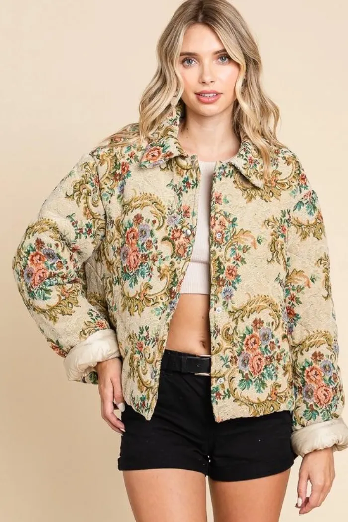 Floral Print Puff Jacket