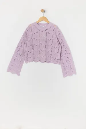 Girls Pointelle Knit Sweater