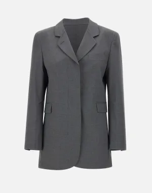 Grey Boxy Blazer with Padded Epaulettes