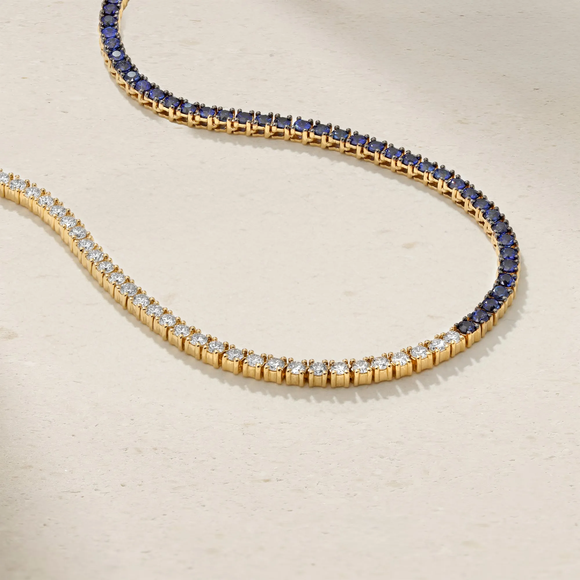 Half and Half Sapphire and Diamond Tennis Necklace