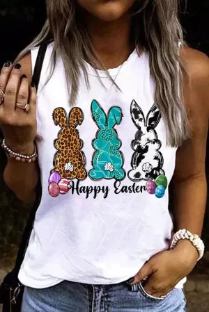 Happy Easter Womens Sleeveless Tops Bunny Rabbit Tank Top