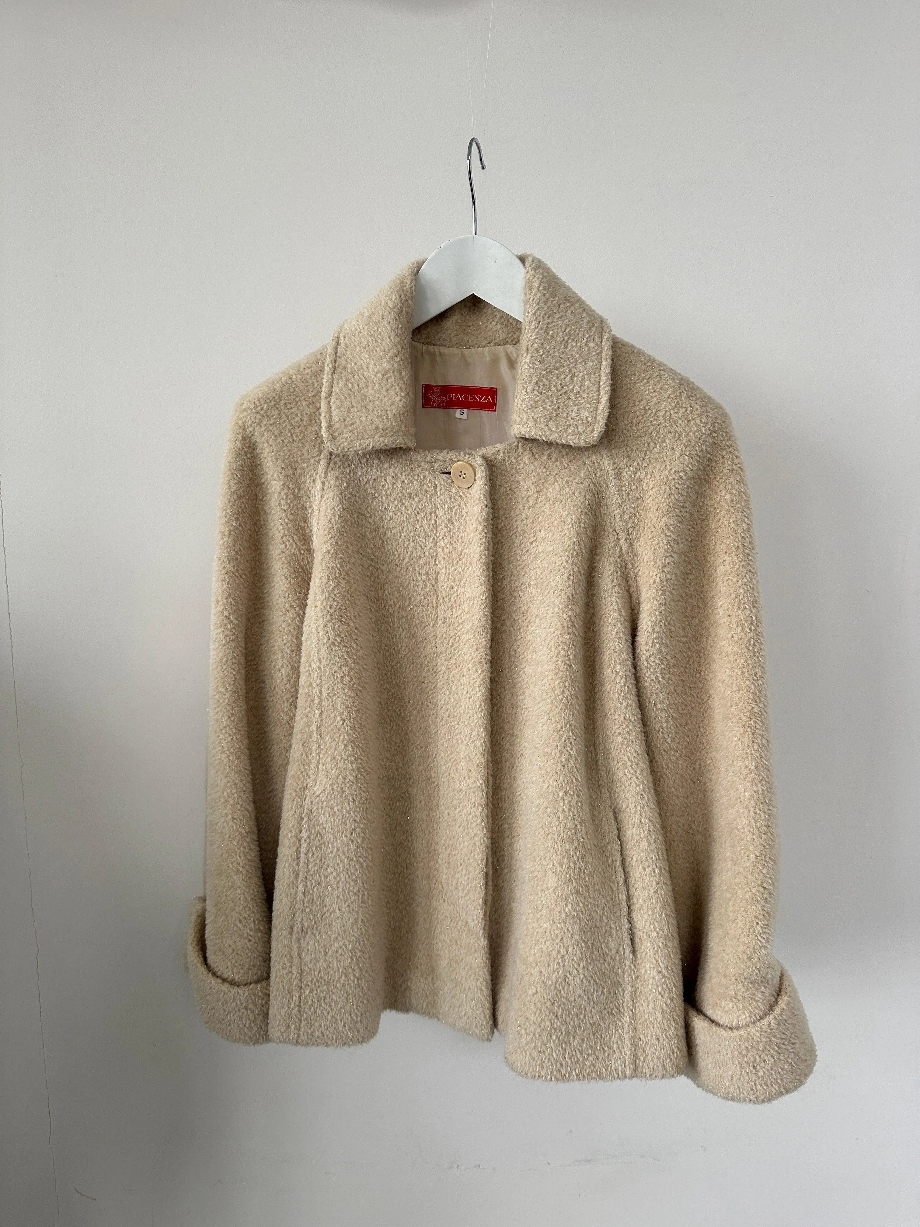 Italian Vintage Wool Mohair Glitter Swing Jacket Coat - S