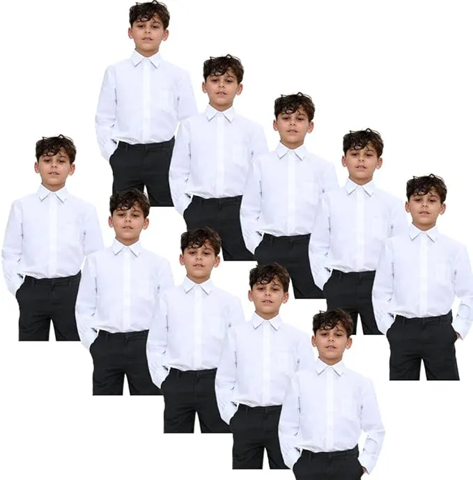 KHIM Kids Boys Pack of 10 Full Sleeve Half Sleeve School Shirts Plain White Sky Blue Dress Shirts 5-16 Years