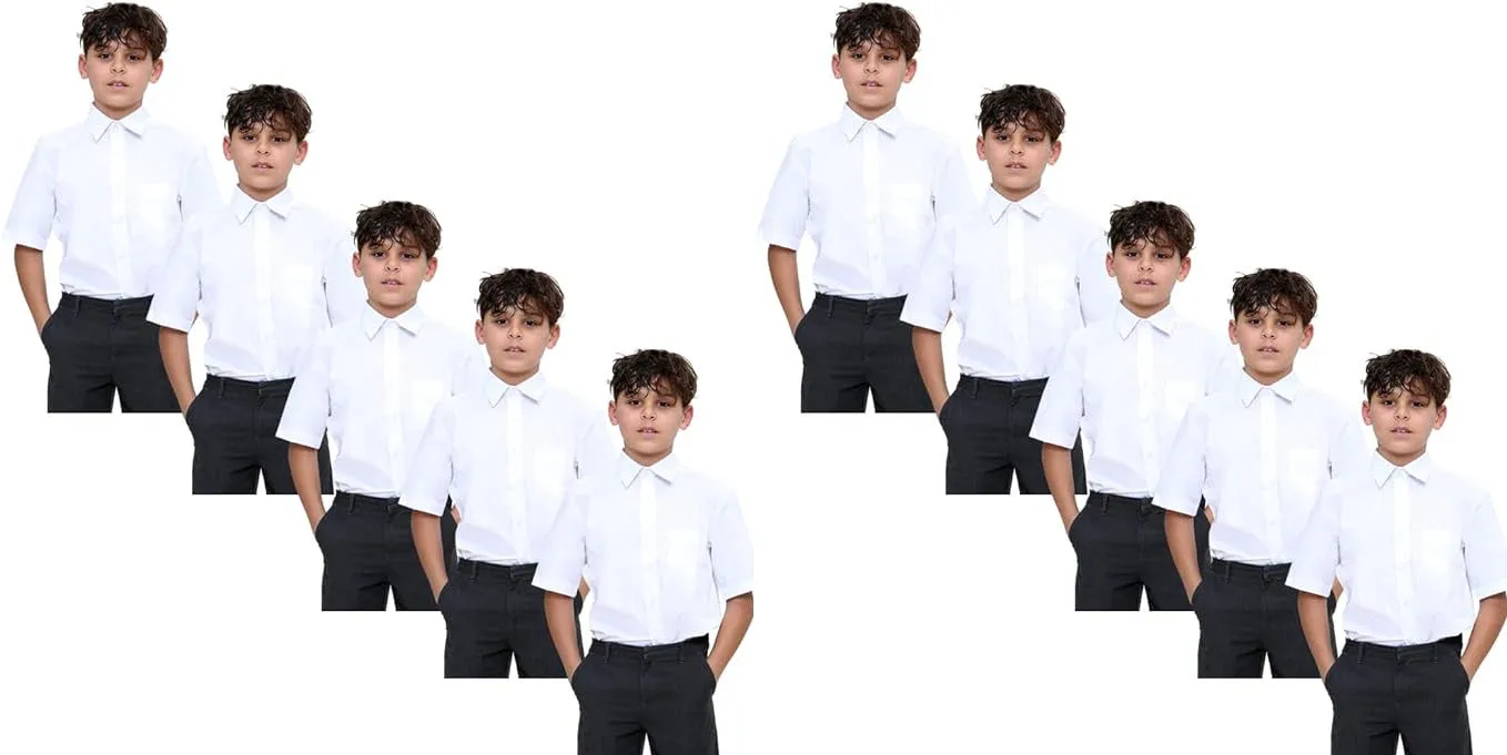 KHIM Kids Boys Pack of 10 Full Sleeve Half Sleeve School Shirts Plain White Sky Blue Dress Shirts 5-16 Years