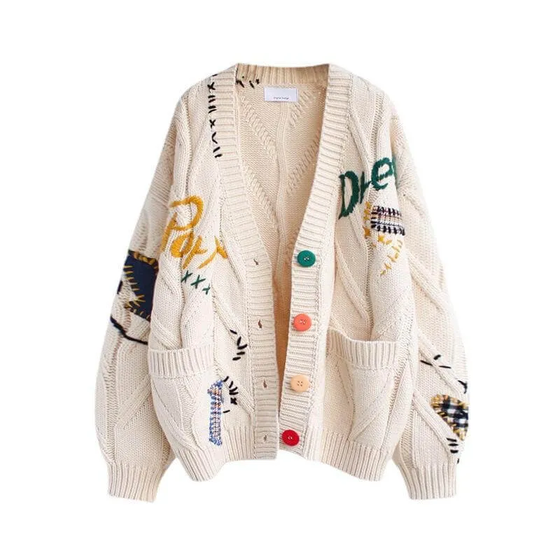 Loose Knitted Embroidered Sweater