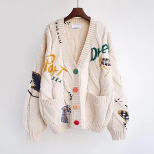 Loose Knitted Embroidered Sweater