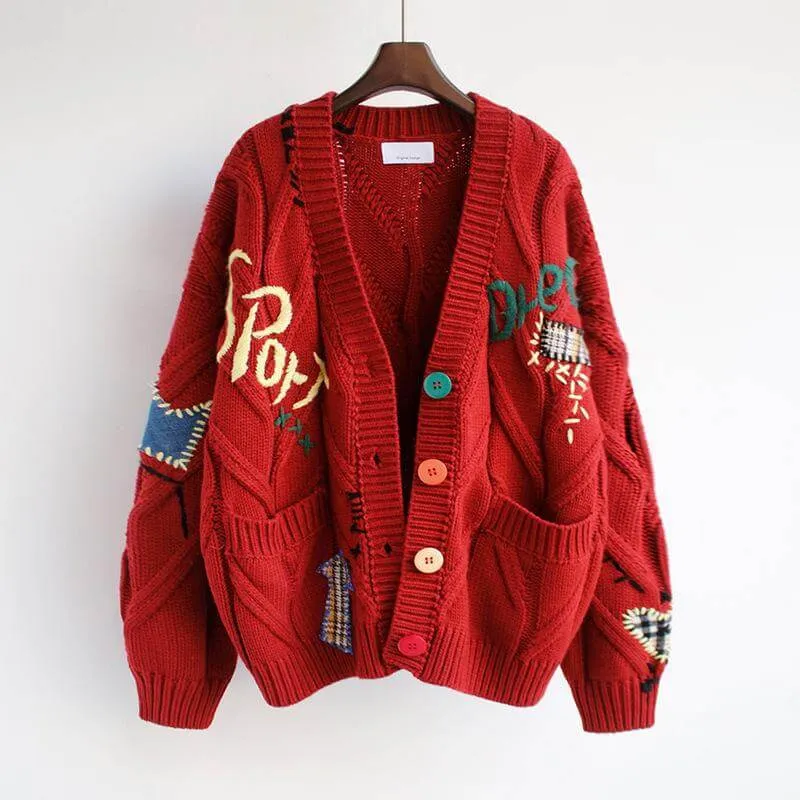 Loose Knitted Embroidered Sweater