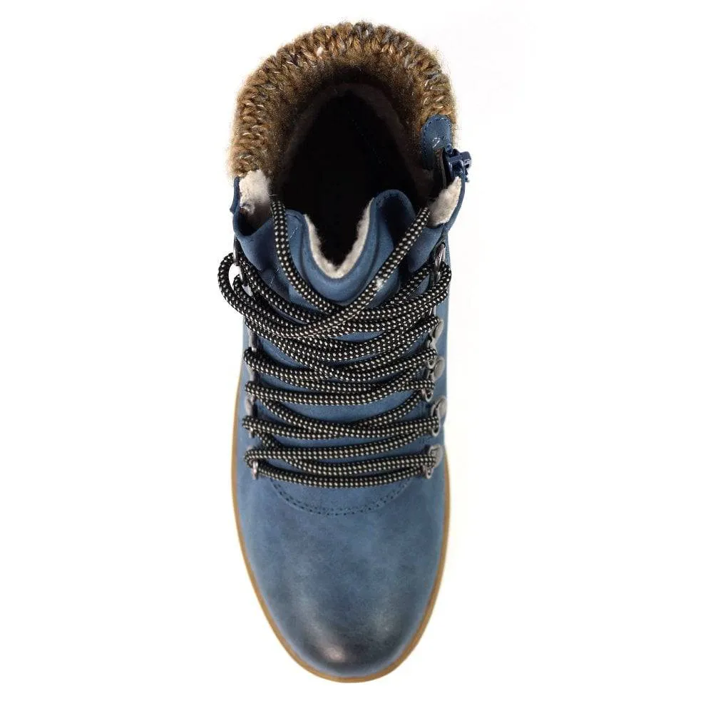 Lunar GLB150 Sycamore Ladies Blue Waterproof Zip & Lace Ankle Boots