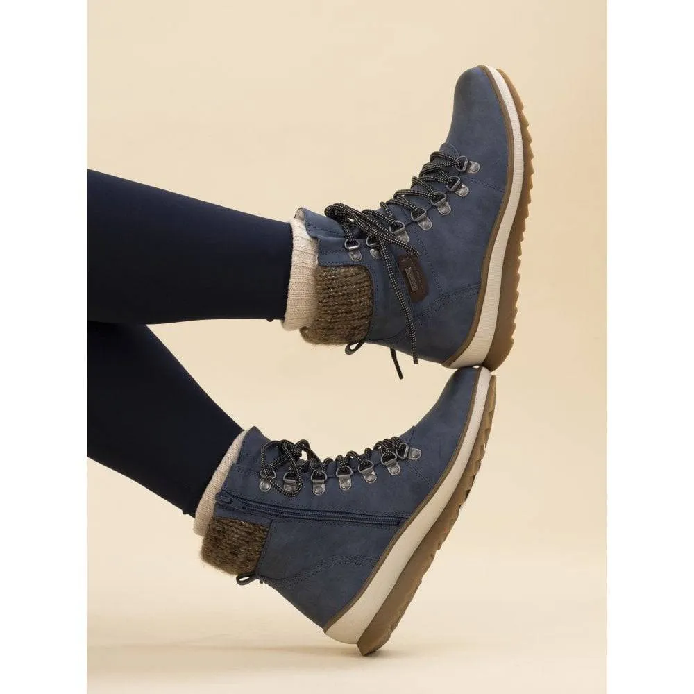 Lunar GLB150 Sycamore Ladies Blue Waterproof Zip & Lace Ankle Boots