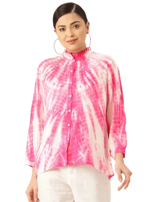 Maaesa Rayon Tie Dyed Loosefit Shirt for Women (Pink)