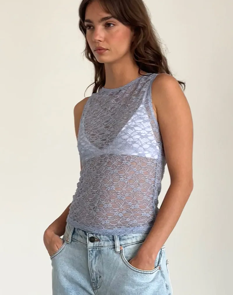 Malachi Vest Top in Light Blue Lace