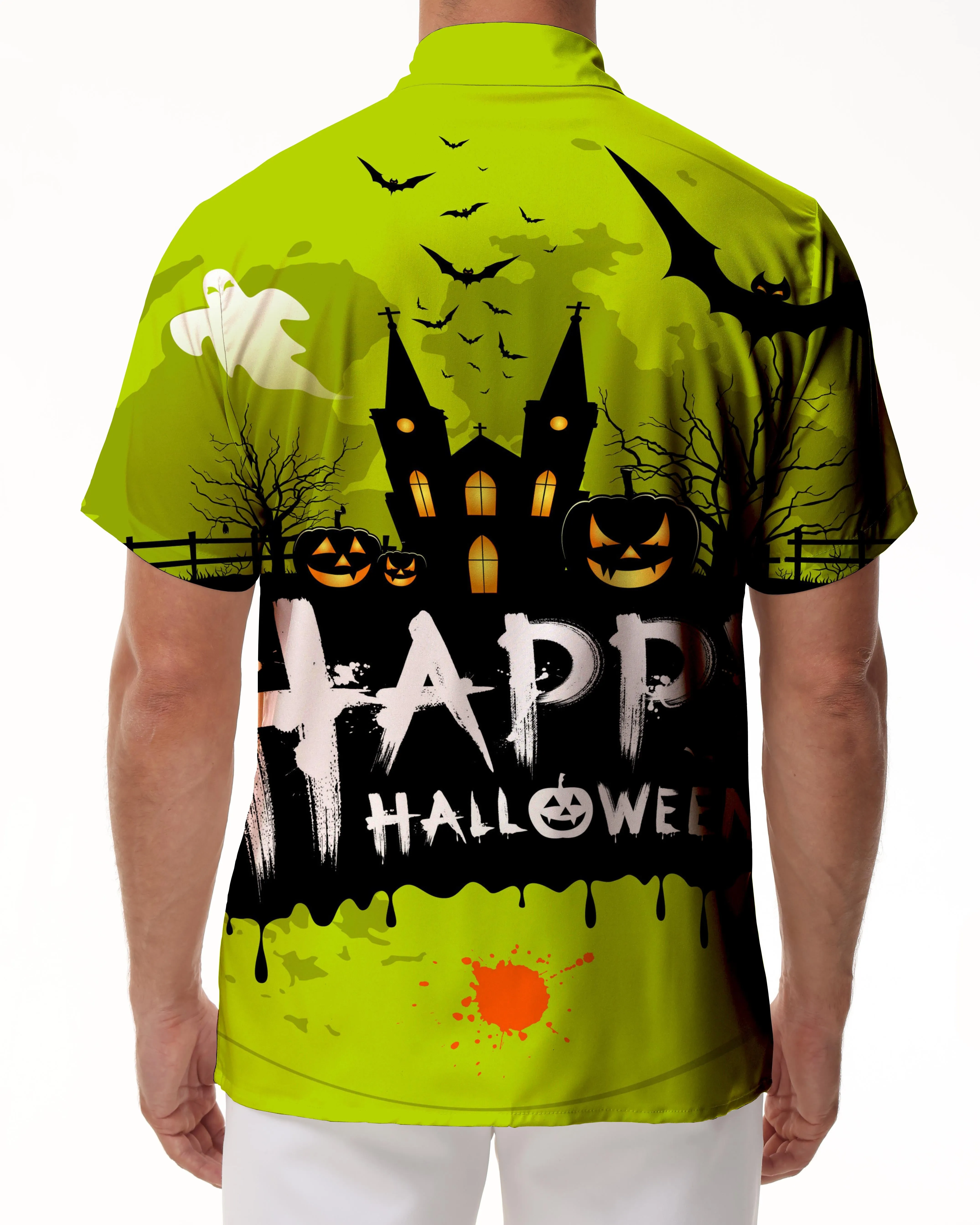 Men's Halloween Castle Digital Printed Short Sleeve Shirt for Vampire Party Halloween Fashion