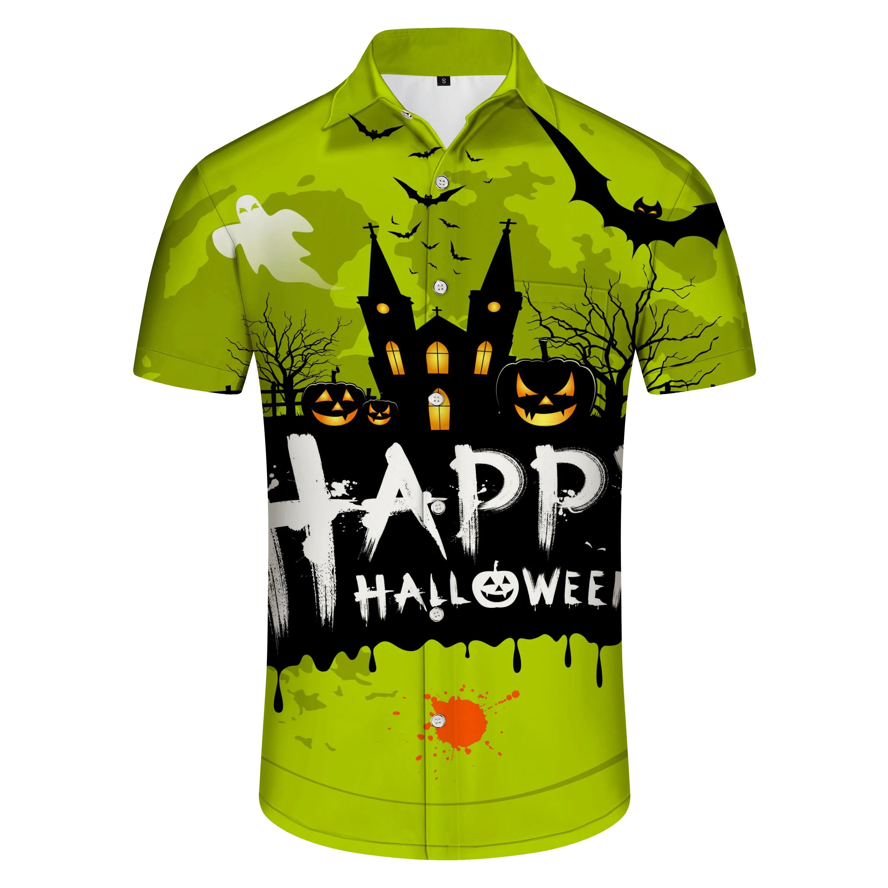 Men's Halloween Castle Digital Printed Short Sleeve Shirt for Vampire Party Halloween Fashion