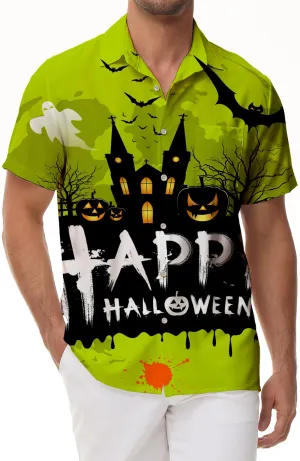 Men's Halloween Castle Digital Printed Short Sleeve Shirt for Vampire Party Halloween Fashion