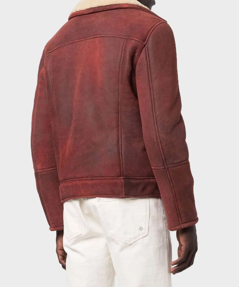 Men’s Shearling Burgundy Leather Jacket