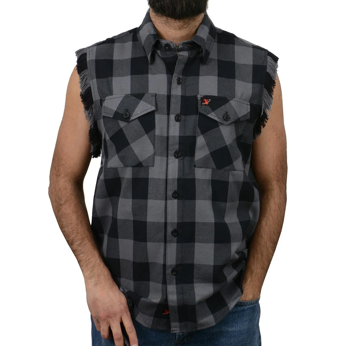 Milwaukee Leather MNG11689 Men’s Classic Black and Grey Button-Down