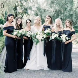 Mismatched Black Mermaid Charming Long Cheap Bridesmaid Dresses, BDS0111