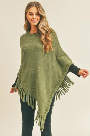 MS0272 Sandy Embossed Line Tassel Poncho