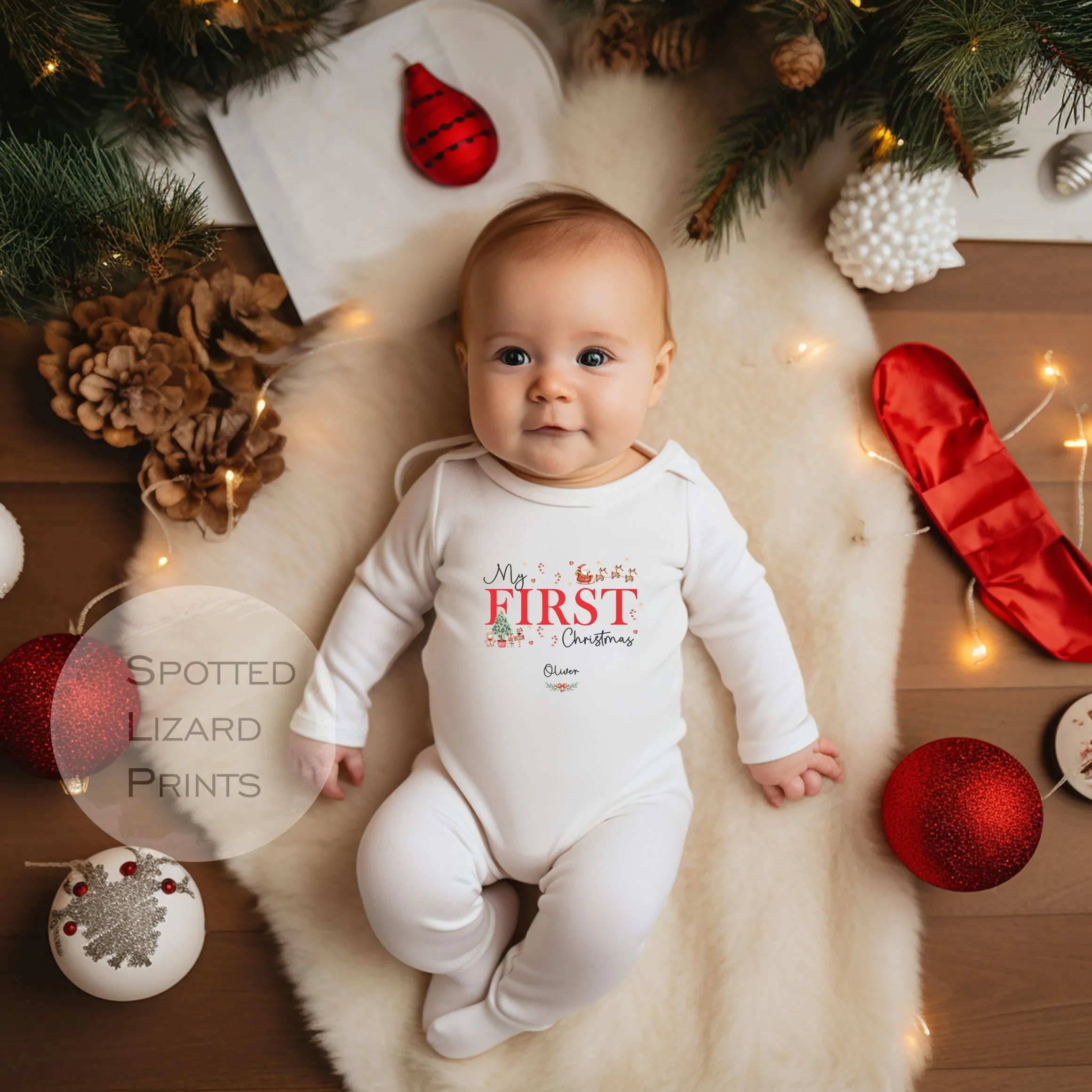 Personalised My First Christmas Baby Outfit- My First Christmas Baby Vest, Sleepsuit or T-shirt - 1st Xmas Baby Outfit