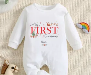 Personalised My First Christmas Baby Outfit- My First Christmas Baby Vest, Sleepsuit or T-shirt - 1st Xmas Baby Outfit