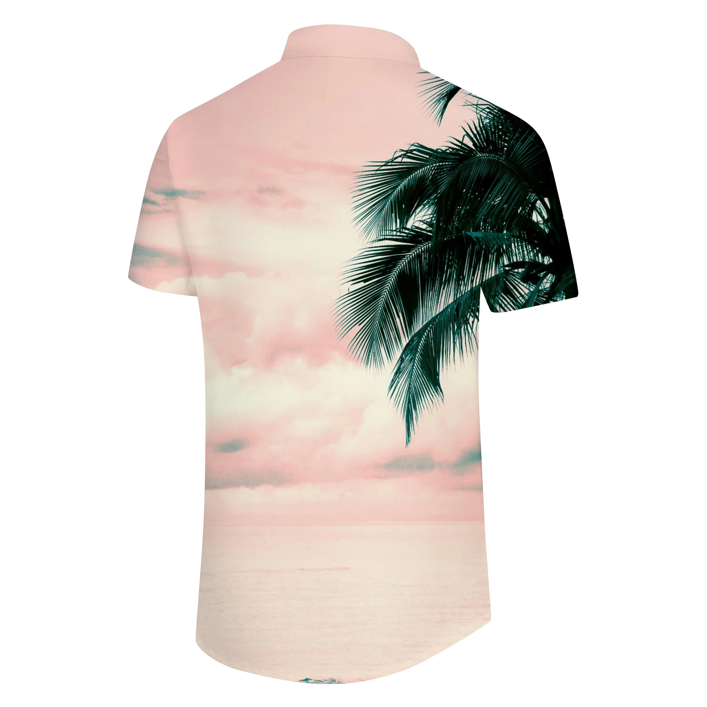 Pink Landscape Coconut Tree Pattern 3d Digital Printing Shirt Tropical Hawaiian Short Sleeve Daily Button Vacation Seaside Beach Shirt Men's Lapel Casual Style