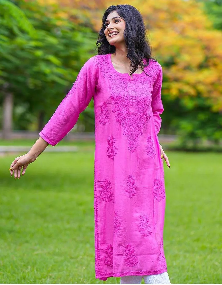 Pink Regal Radiance Chanderi Silk Kurti and Stretchable Pant Set